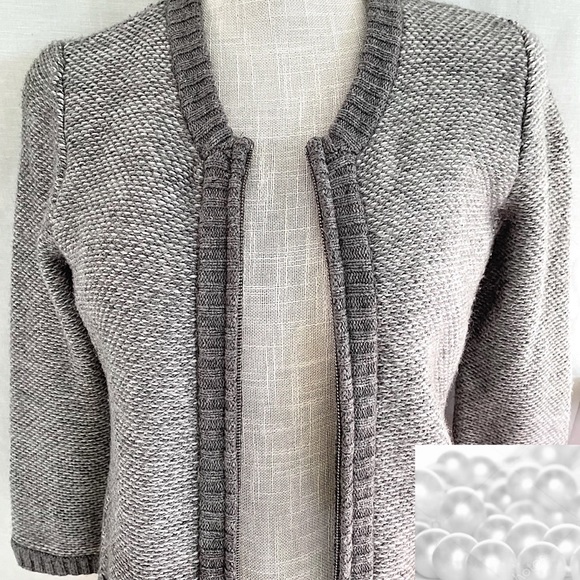 Ann Taylor Gray & White Wool Tweed Zip Front Crop Jacket Size Small - Picture 6 of 11